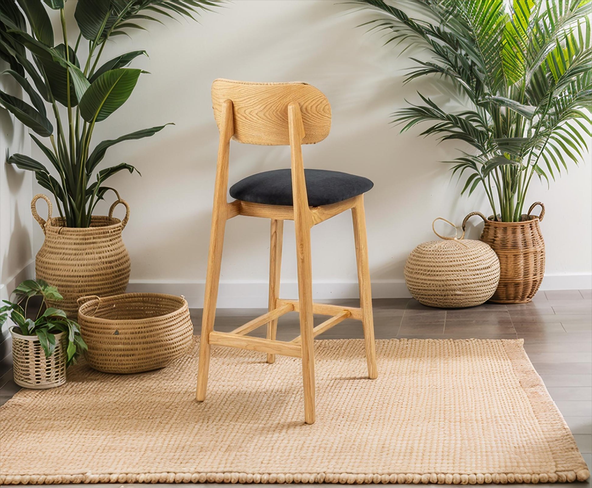 Natural Wooden Bar Chair with Soft upholstery Modern Wooden Counter Stool for Kitchen and Bar