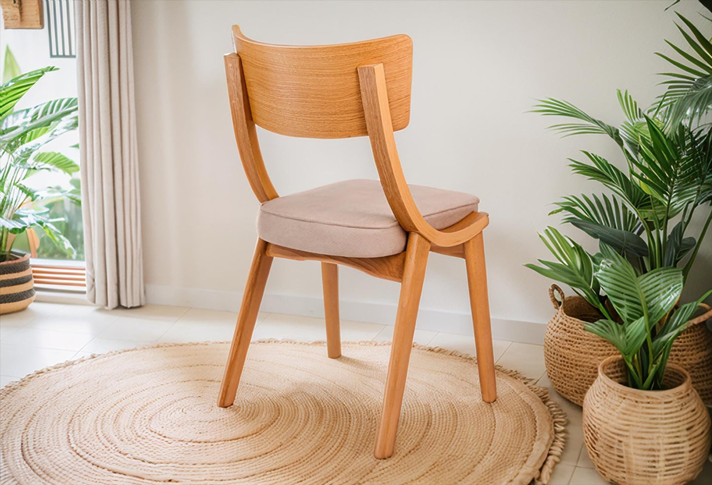 Natural Beech Wooden Chair Modern wooden dining Chair minimalist solid wood Seating