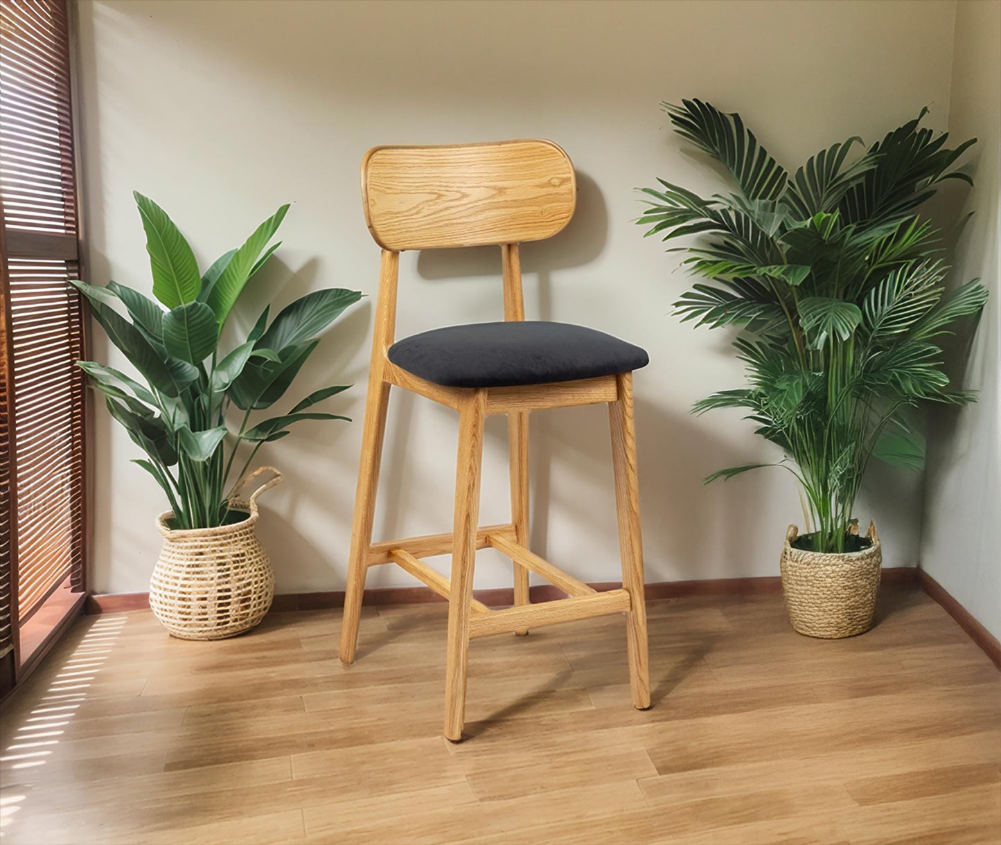 Natural Wooden Bar Chair with Soft upholstery Modern Wooden Counter Stool for Kitchen and Bar
