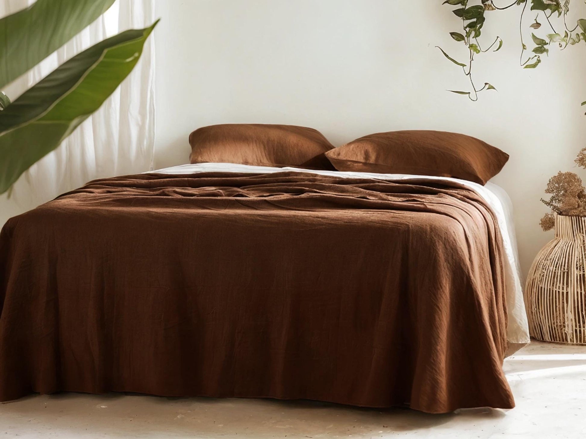 Ginger Linen Coverlet softened linen Bed Cover Queen King size linen coverlet linen bed throw blanket couch cover