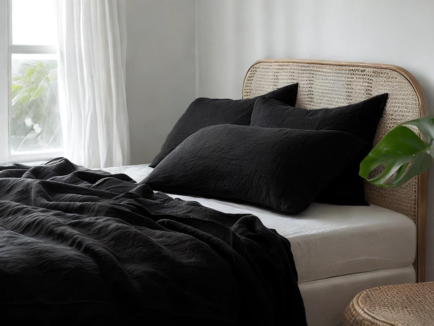 Black Linen Coverlet softened linen Bed Cover Queen King size linen coverlet linen bed throw blanket couch cover