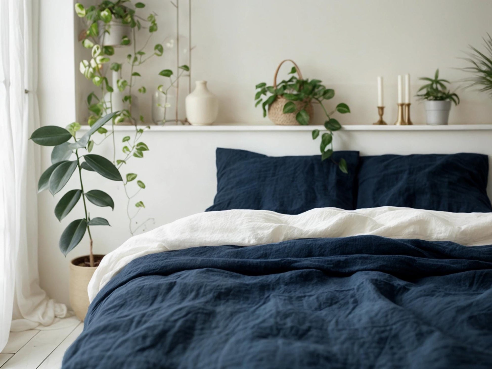 Navy Linen Coverlet softened linen Bed Cover Queen King size linen coverlet linen bed throw blanket couch cover