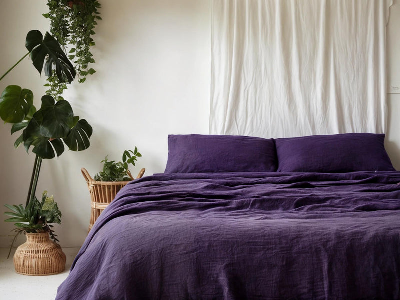 Violet Linen Coverlet softened linen Bed Cover Queen King size linen coverlet purple linen bed throw blanket couch cover