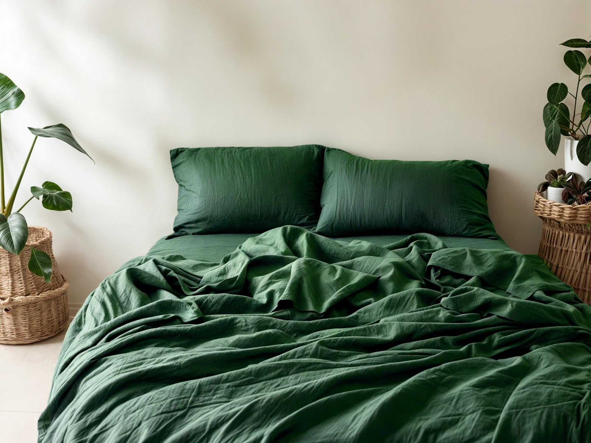 Verdant Linen Coverlet softened linen Bed Cover Queen King size green linen coverlet emerald linen bed throw blanket couch cover