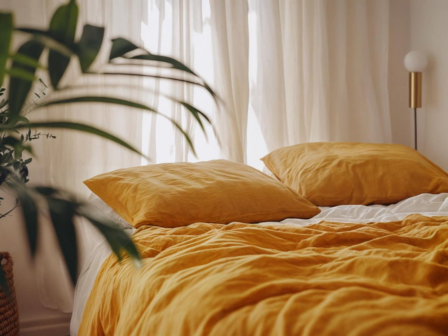 Marigold Linen Coverlet softened linen Bed Cover Queen King size linen coverlet turmeric linen bed throw blanket couch cover