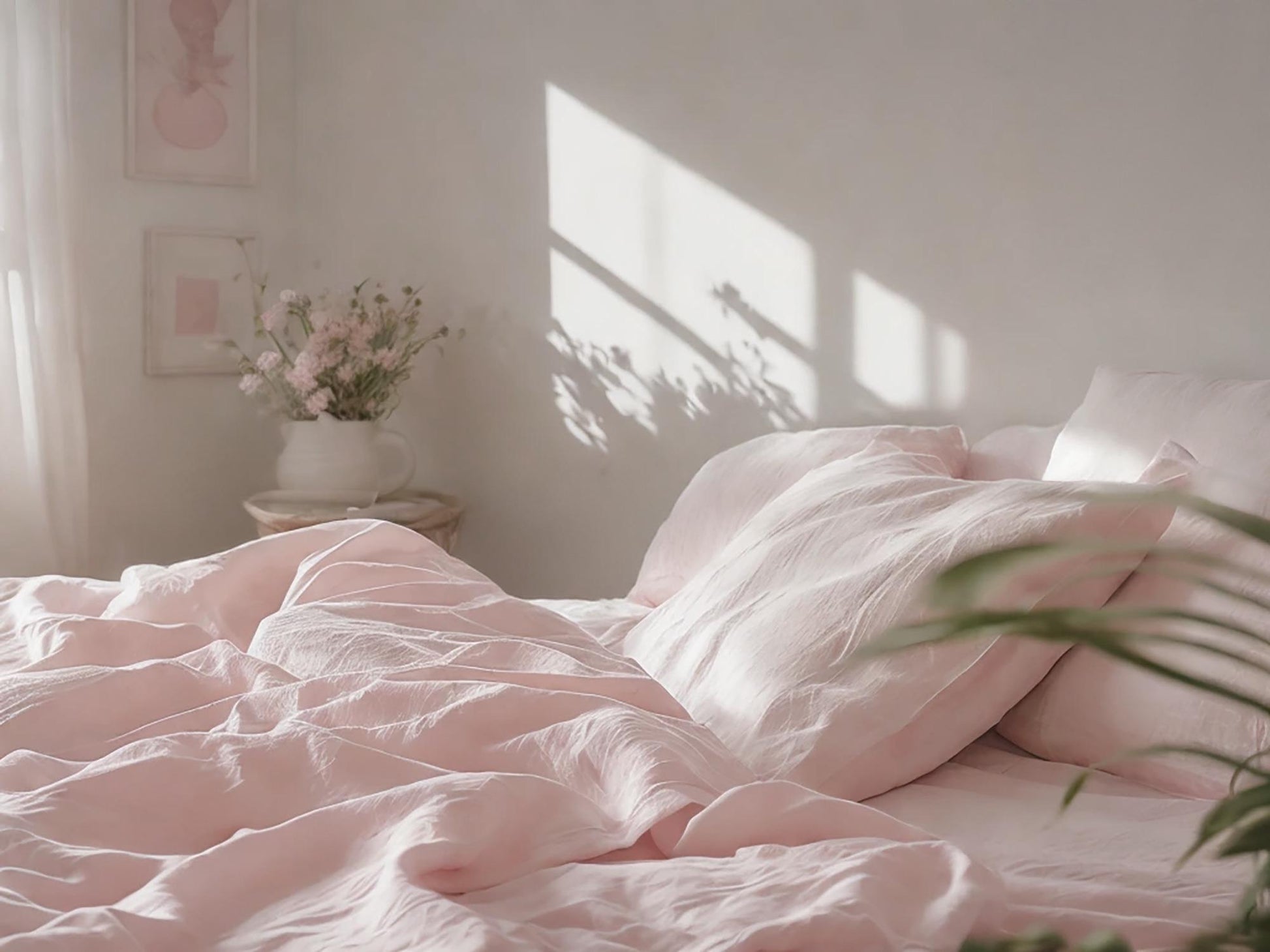 Pastel pink linen sheet set 1 flat sheet and 1 fitted sheet and 2 pillowcases Stonewashed 100% Flax Linen Set