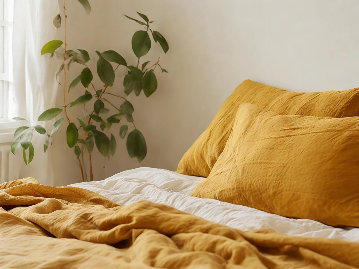 Amber linen sheet set 1 flat sheet and 1 fitted sheet and 2 pillowcases Stonewashed 100% Flax Linen Set