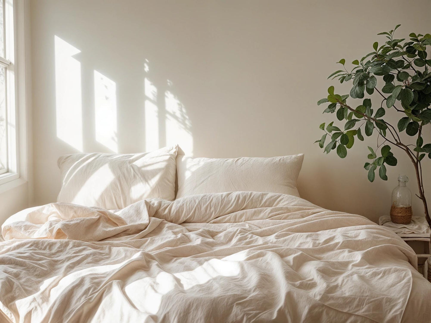 Oat linen sheet set 1 flat sheet and 1 fitted sheet and 2 pillowcases Stonewashed 100% Flax Linen Set