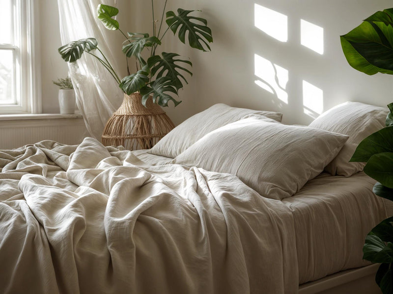 Sand linen sheet set 1 flat sheet and 1 fitted sheet and 2 pillowcases Stonewashed 100% Flax Linen Set