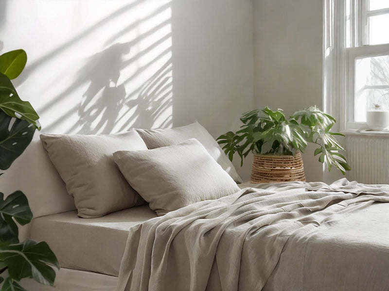 Sand linen sheet set 1 flat sheet and 1 fitted sheet and 2 pillowcases Stonewashed 100% Flax Linen Set