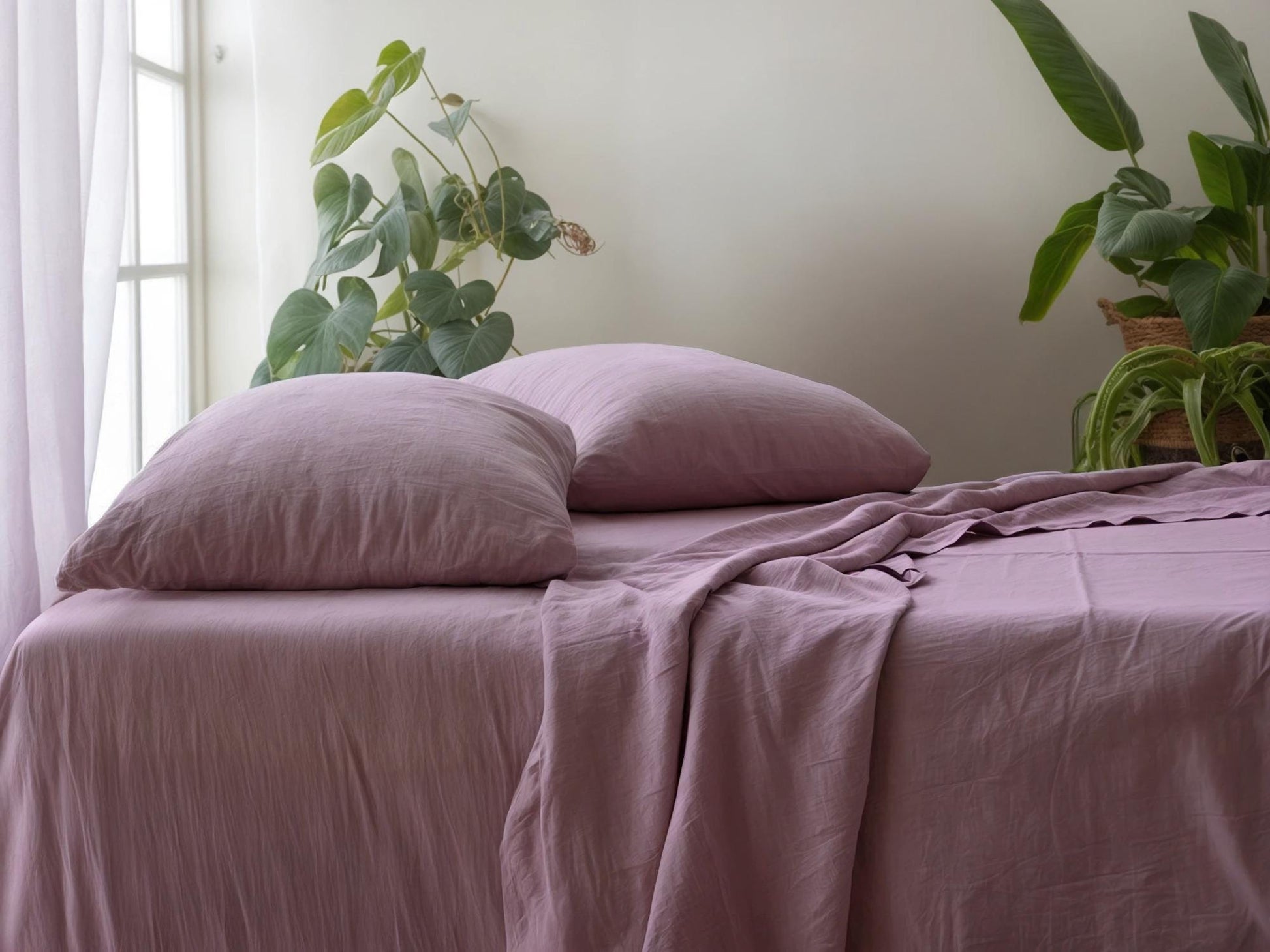 Amethyst linen sheet set 1 flat sheet and 1 fitted sheet and 2 pillowcases Stonewashed 100% Flax Linen Set