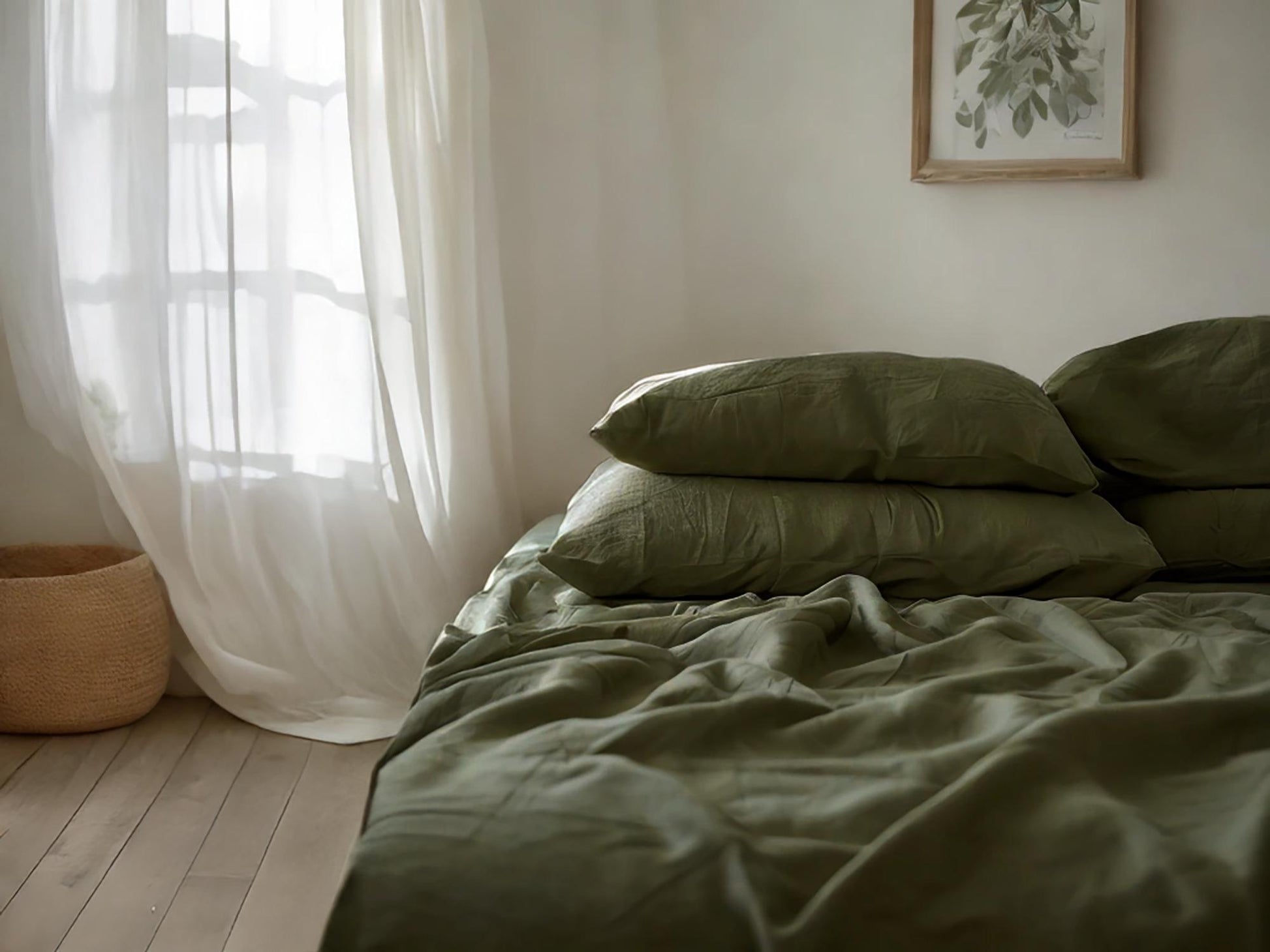 Khaki linen sheet set 1 flat sheet and 1 fitted sheet and 2 pillowcases Stonewashed 100% Flax Linen Set