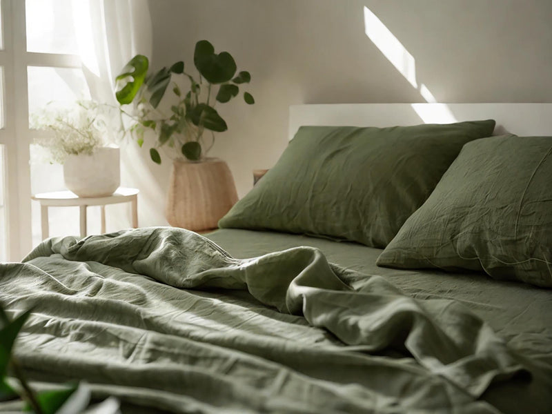 Khaki linen sheet set 1 flat sheet and 1 fitted sheet and 2 pillowcases Stonewashed 100% Flax Linen Set