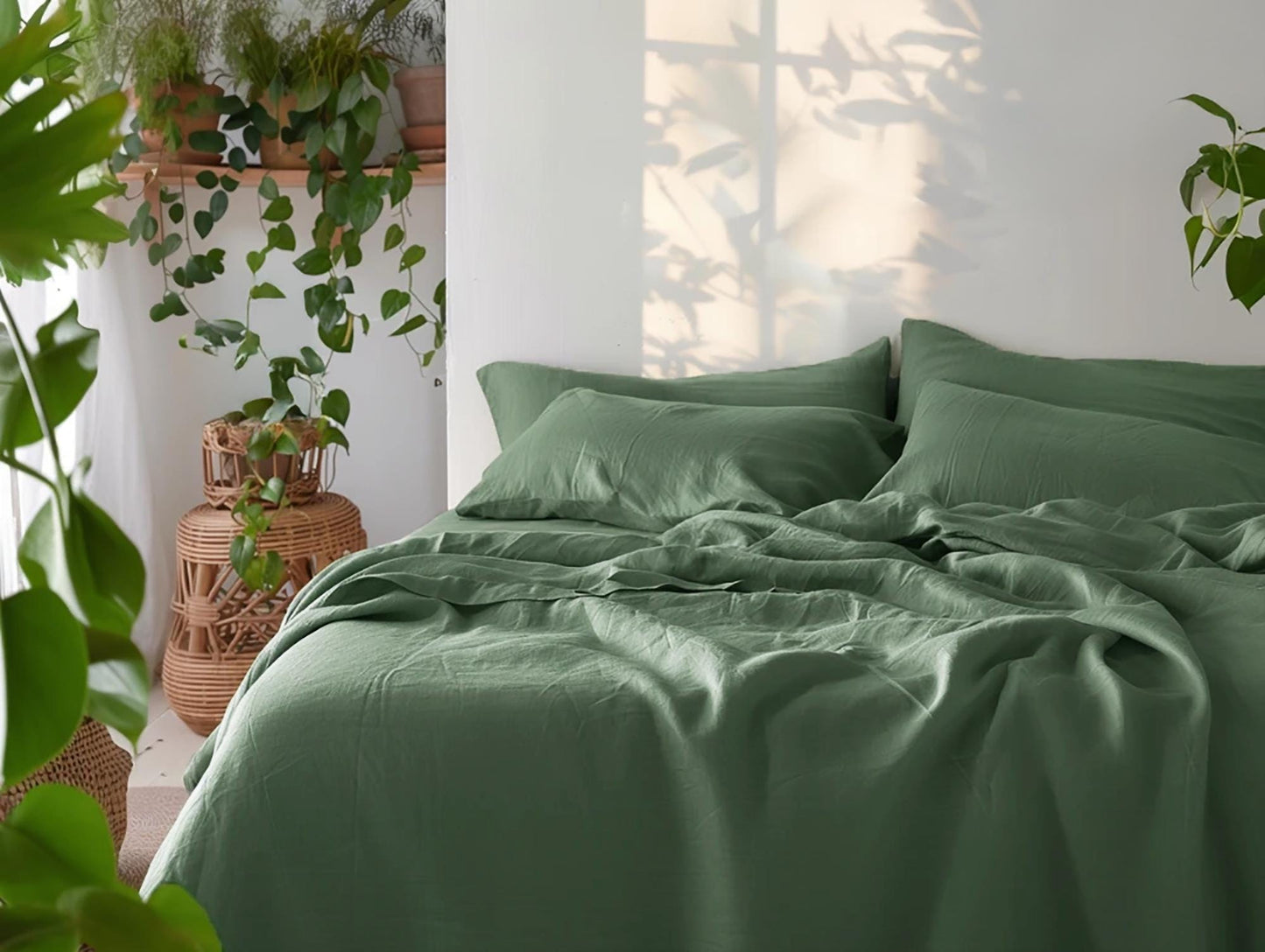 Fern linen sheet set 1 flat sheet and 1 fitted sheet and 2 pillowcases Stonewashed 100% Flax Linen Set