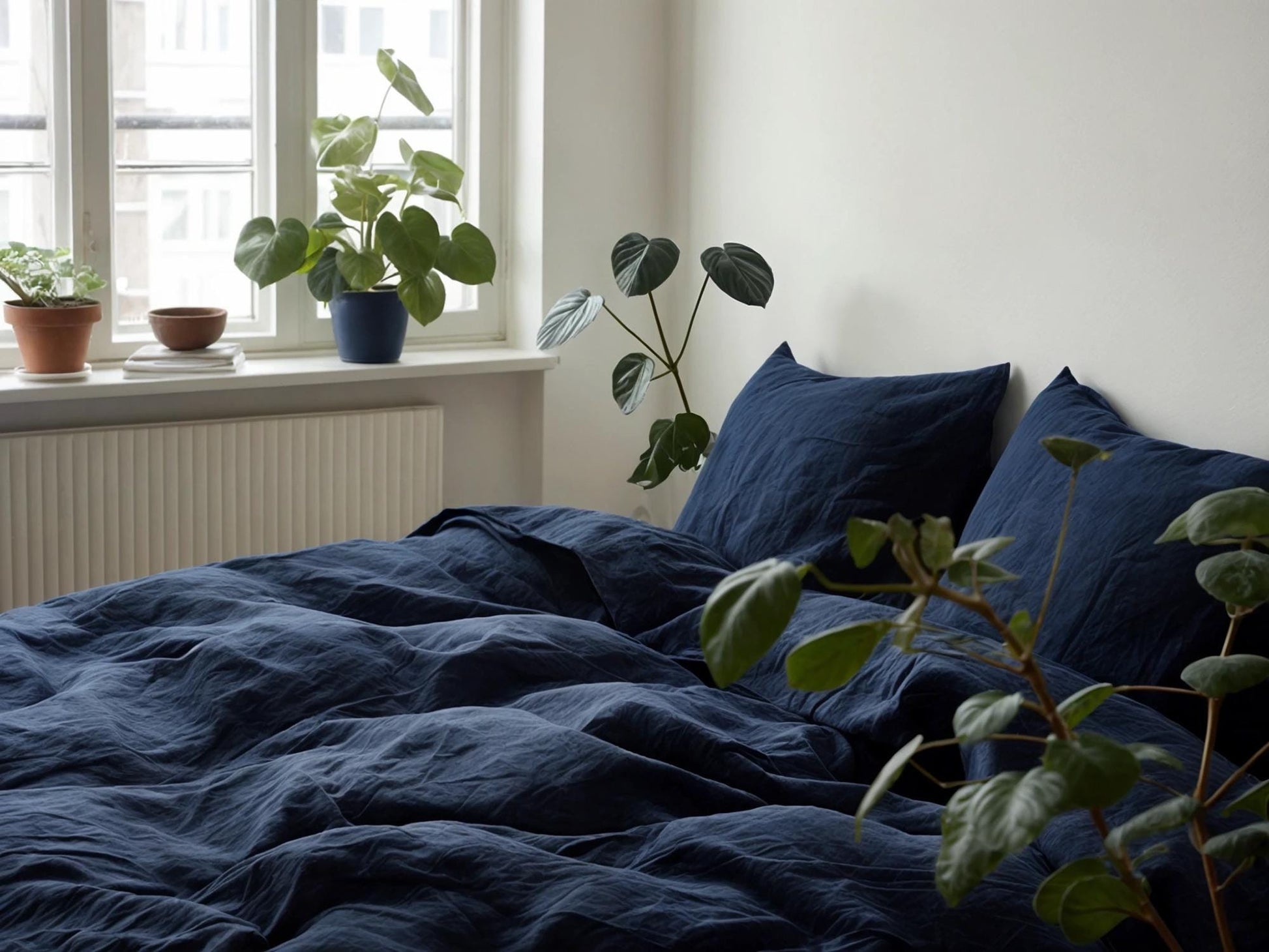 Navy Linen Coverlet softened linen Bed Cover Queen King size linen coverlet linen bed throw blanket couch cover