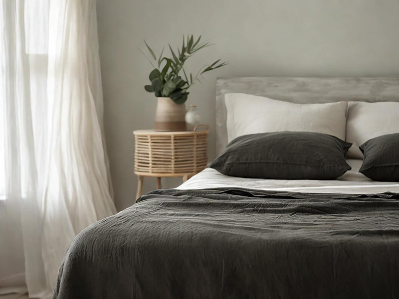 Charcoal Linen Coverlet softened linen Bed Cover Queen King size linen coverlet gray linen bed throw blanket couch cover