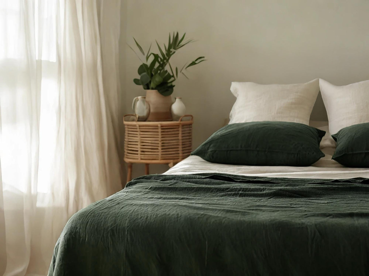 Charcoal green Linen Coverlet softened linen Bed Cover Queen King size linen coverlet linen bed throw blanket couch cover