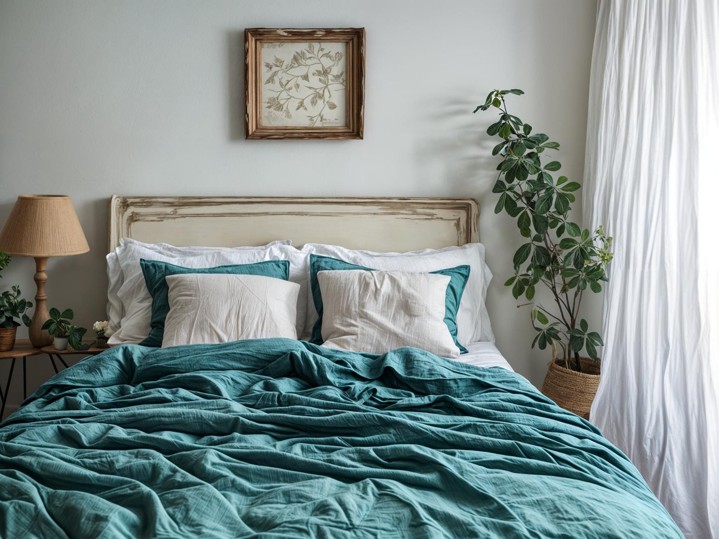 Teal Linen Coverlet softened linen Bed Cover Queen King size linen coverlet linen bed throw blanket couch cover