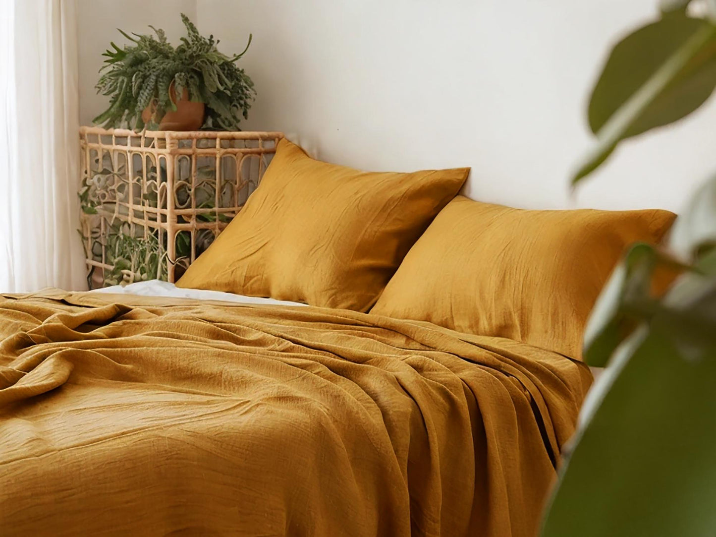 Amber Linen Coverlet softened linen Bed Cover Queen King size turmeric linen coverlet curry linen bed throw blanket couch cover