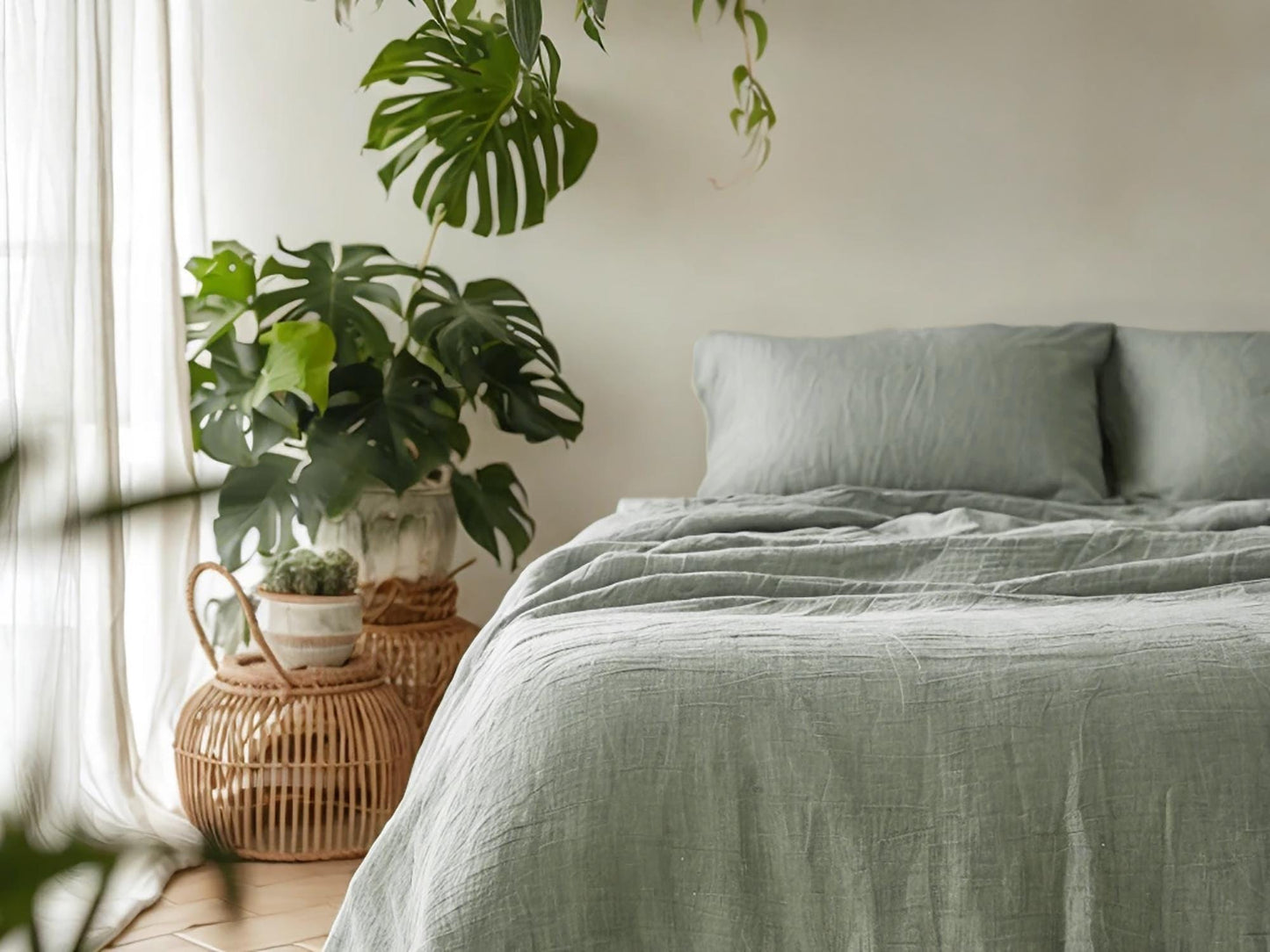 Sage Linen Coverlet softened linen Bed Cover Queen King size linen coverlet linen bed throw blanket couch cover