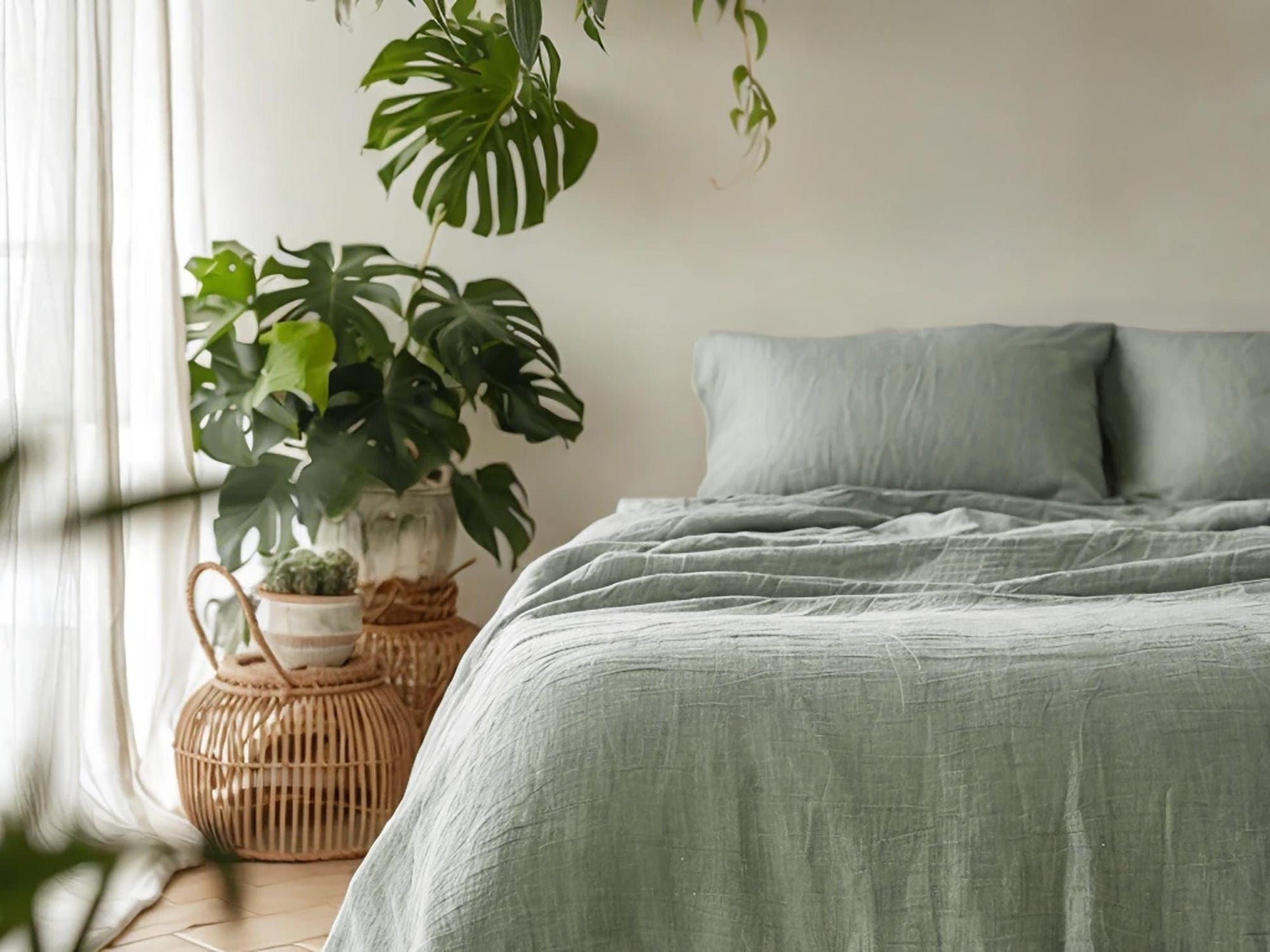 Sage Linen Coverlet softened linen Bed Cover Queen King size linen coverlet linen bed throw blanket couch cover