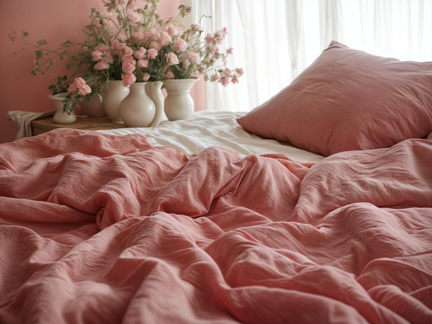 Coral Linen Coverlet softened linen Bed Cover Queen King size linen coverlet linen bed throw blanket couch cover