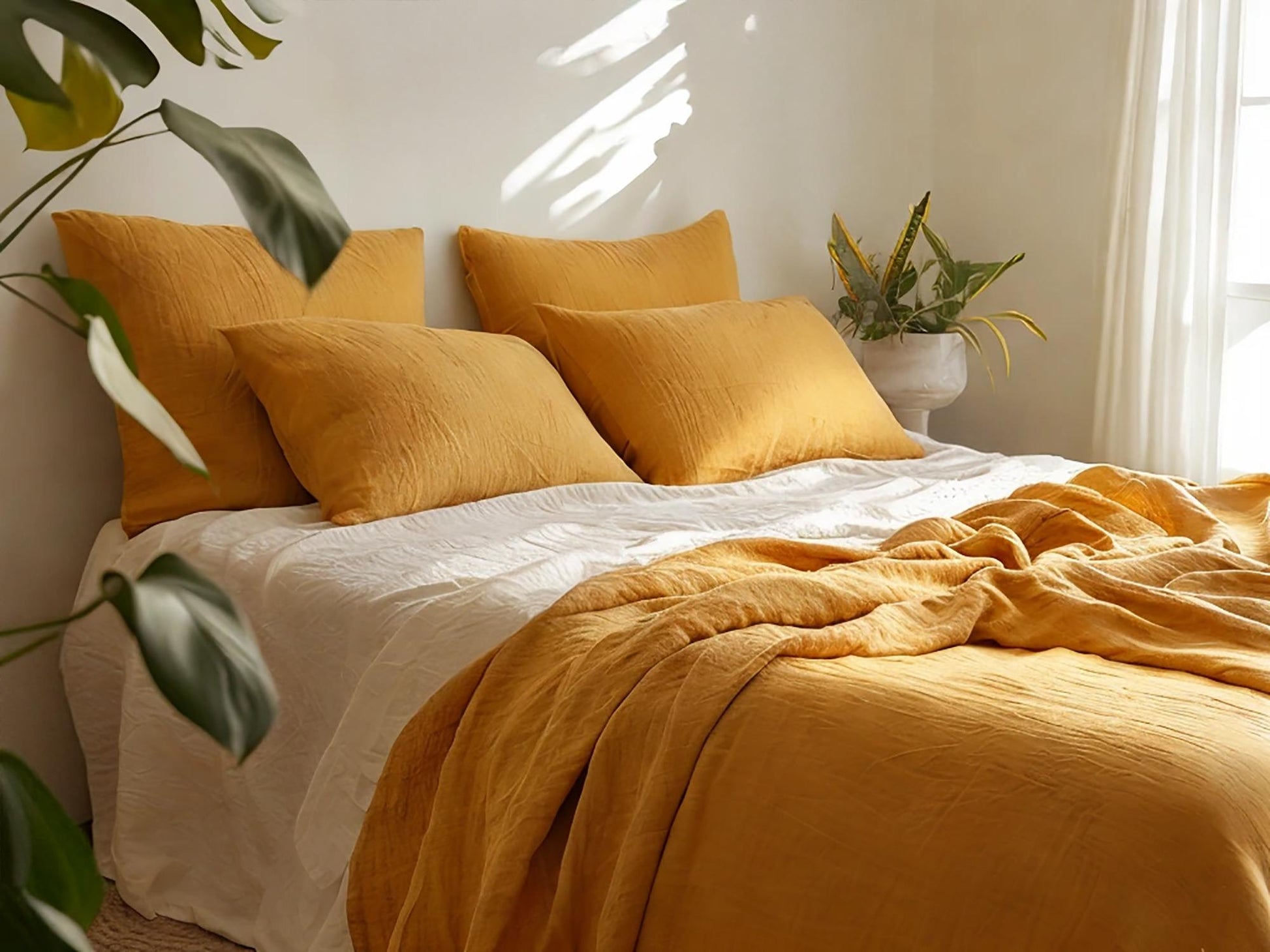 Amber linen sheet set 1 flat sheet and 1 fitted sheet and 2 pillowcases Stonewashed 100% Flax Linen Set