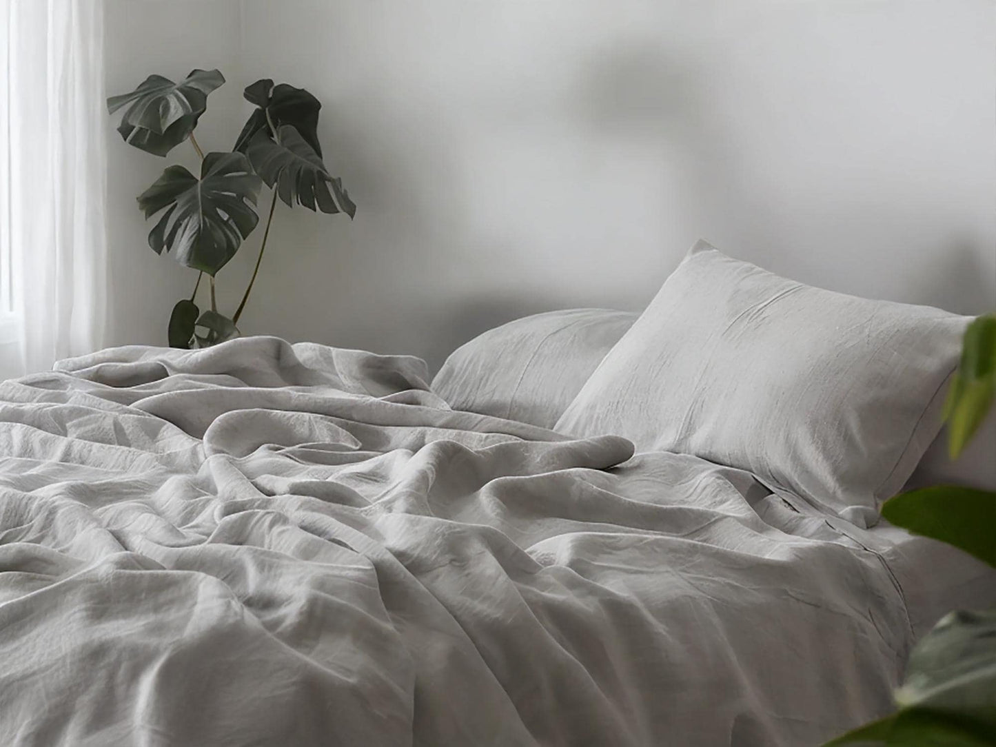 Light gray linen sheet set 1 flat sheet and 1 fitted sheet and 2 pillowcases Stonewashed 100% Flax Linen Set