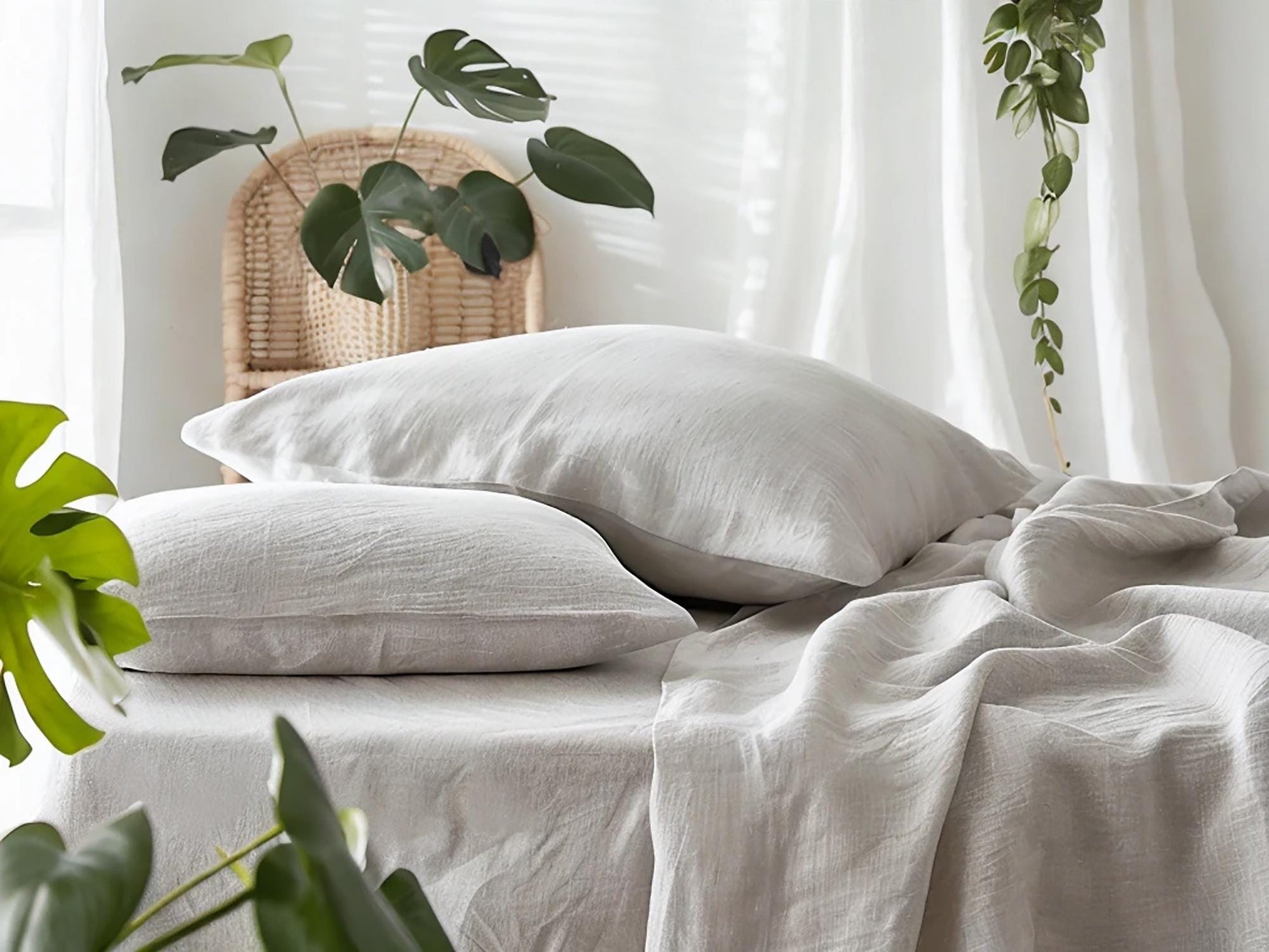 Light gray linen sheet set 1 flat sheet and 1 fitted sheet and 2 pillowcases Stonewashed 100% Flax Linen Set