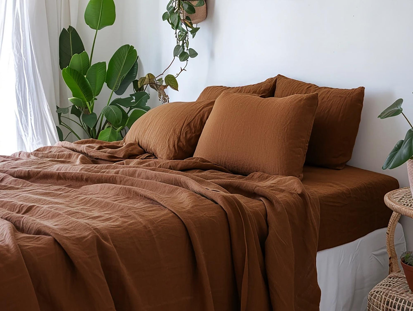 Ginger linen sheet set 1 flat sheet and 1 fitted sheet and 2 pillowcases Stonewashed 100% Flax Linen Set