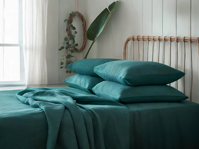Teal linen sheet set 1 flat sheet and 1 fitted sheet and 2 pillowcases Stonewashed 100% Flax Linen Set