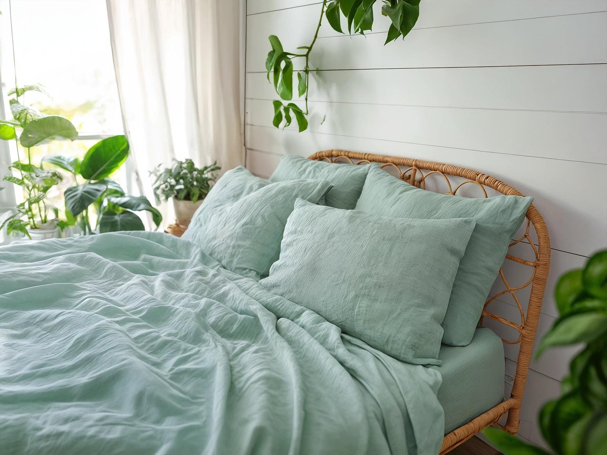 Sea linen sheet set 1 flat sheet and 1 fitted sheet and 2 pillowcases Stonewashed 100% Flax Linen Set