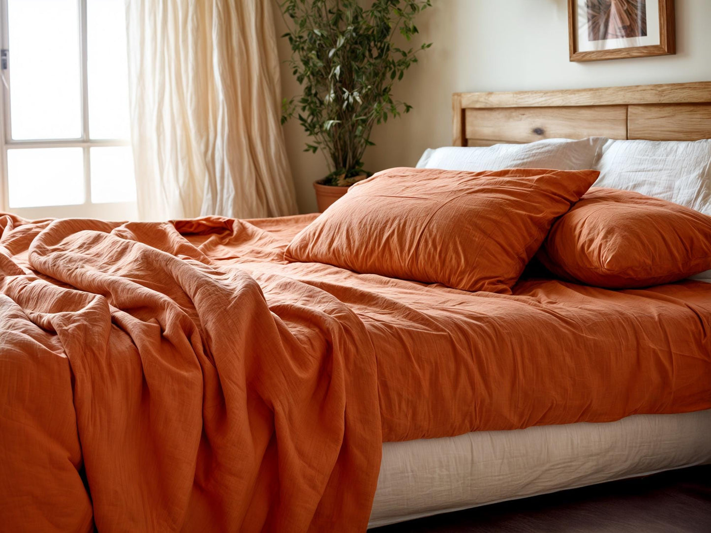 Carrot linen sheet set 1 flat sheet and 1 fitted sheet and 2 pillowcases Stonewashed 100% Flax Linen Set