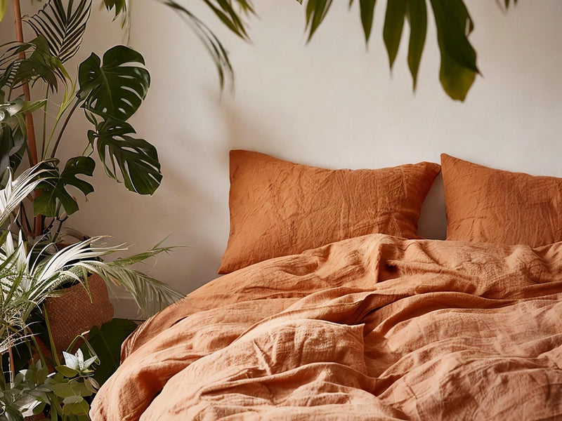 Carrot linen sheet set 1 flat sheet and 1 fitted sheet and 2 pillowcases Stonewashed 100% Flax Linen Set