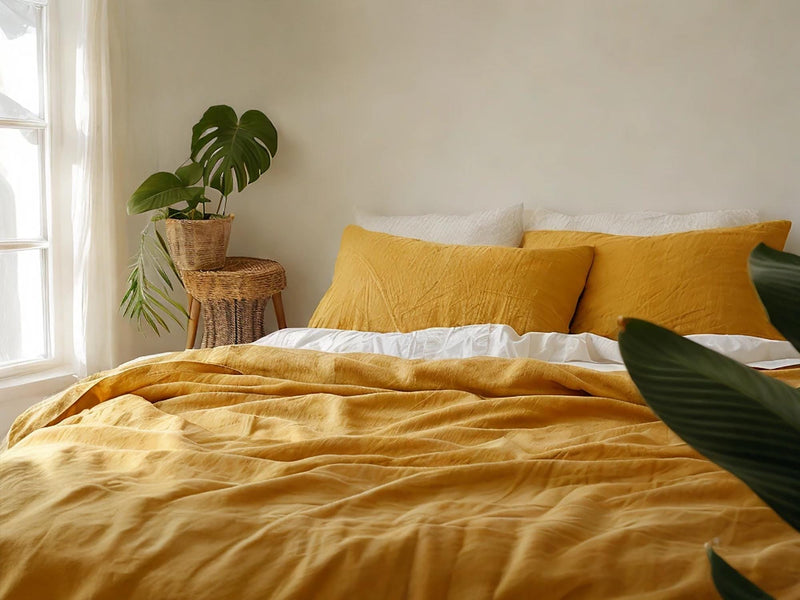 Marigold linen flat sheet 1 Flat sheet Stonewashed 100% Flax Bedding for Natural Comfort