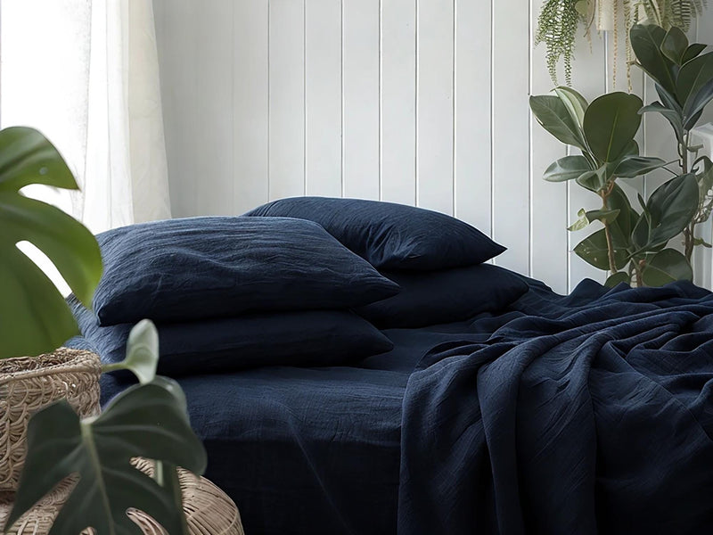 Navy linen flat sheet 1 Flat sheet Stonewashed 100% Flax Bedding for Natural Comfort