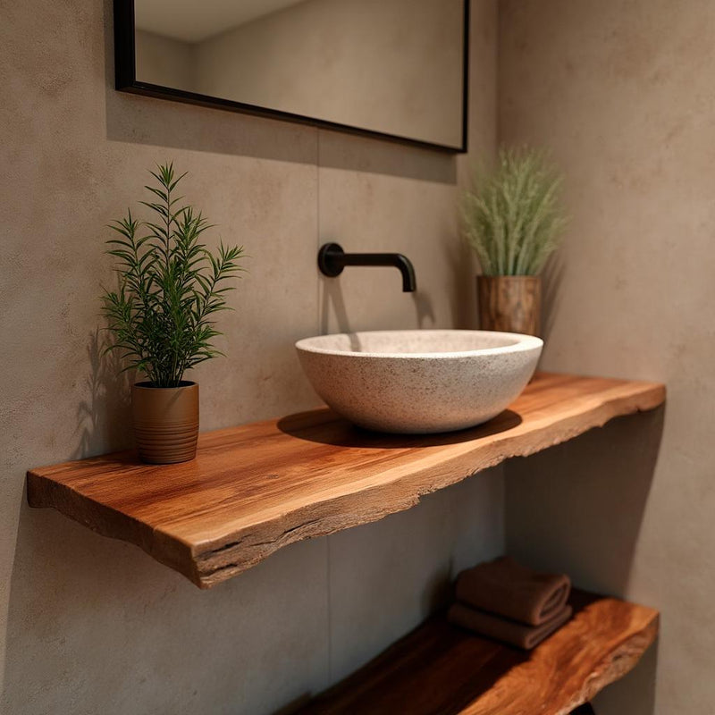 Live Edge Floating Bathroom Vanity, Handmade Reclaimed Wood Sink Shelf, Wall Mounted Vanity for Powder Room, Rustic Farmhouse Style