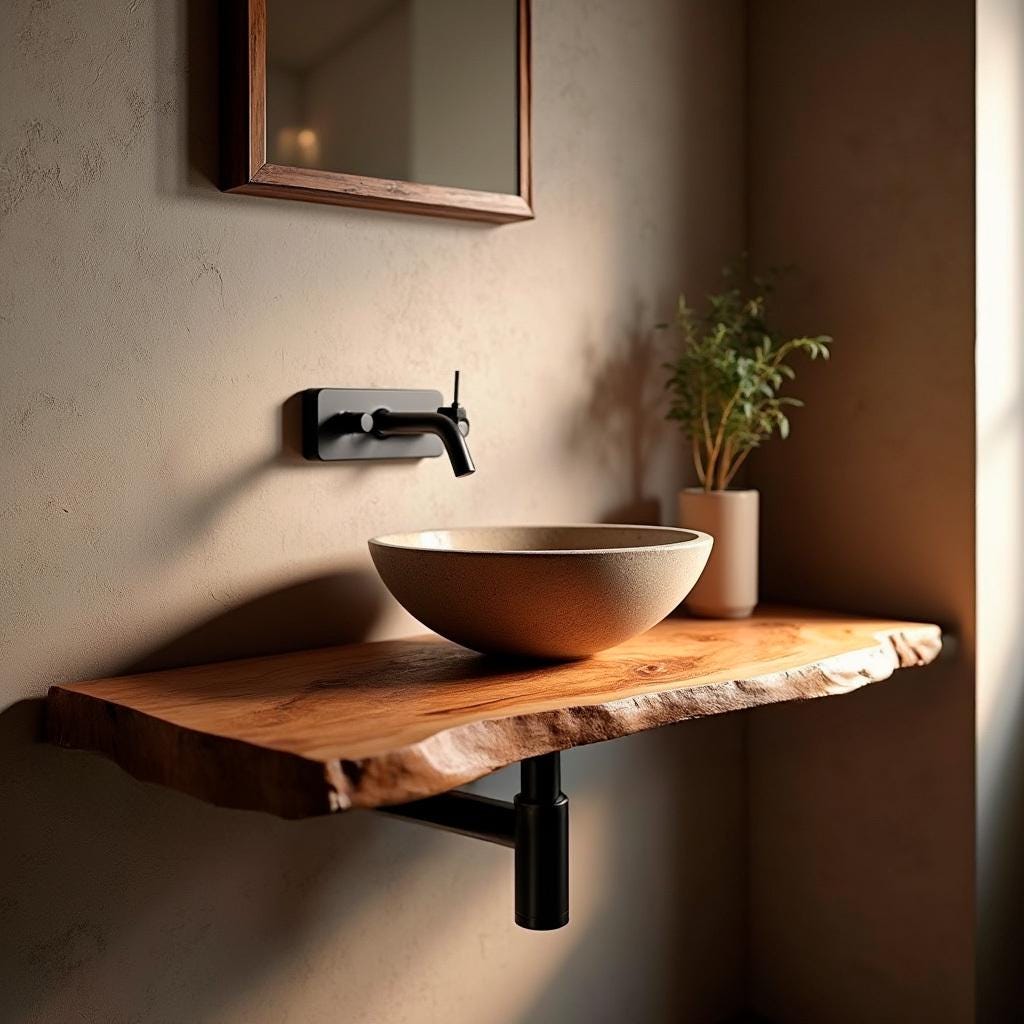 Live Edge Floating Bathroom Vanity, Handmade Reclaimed Wood Sink Shelf, Wall Mounted Vanity for Powder Room, Rustic Farmhouse Style
