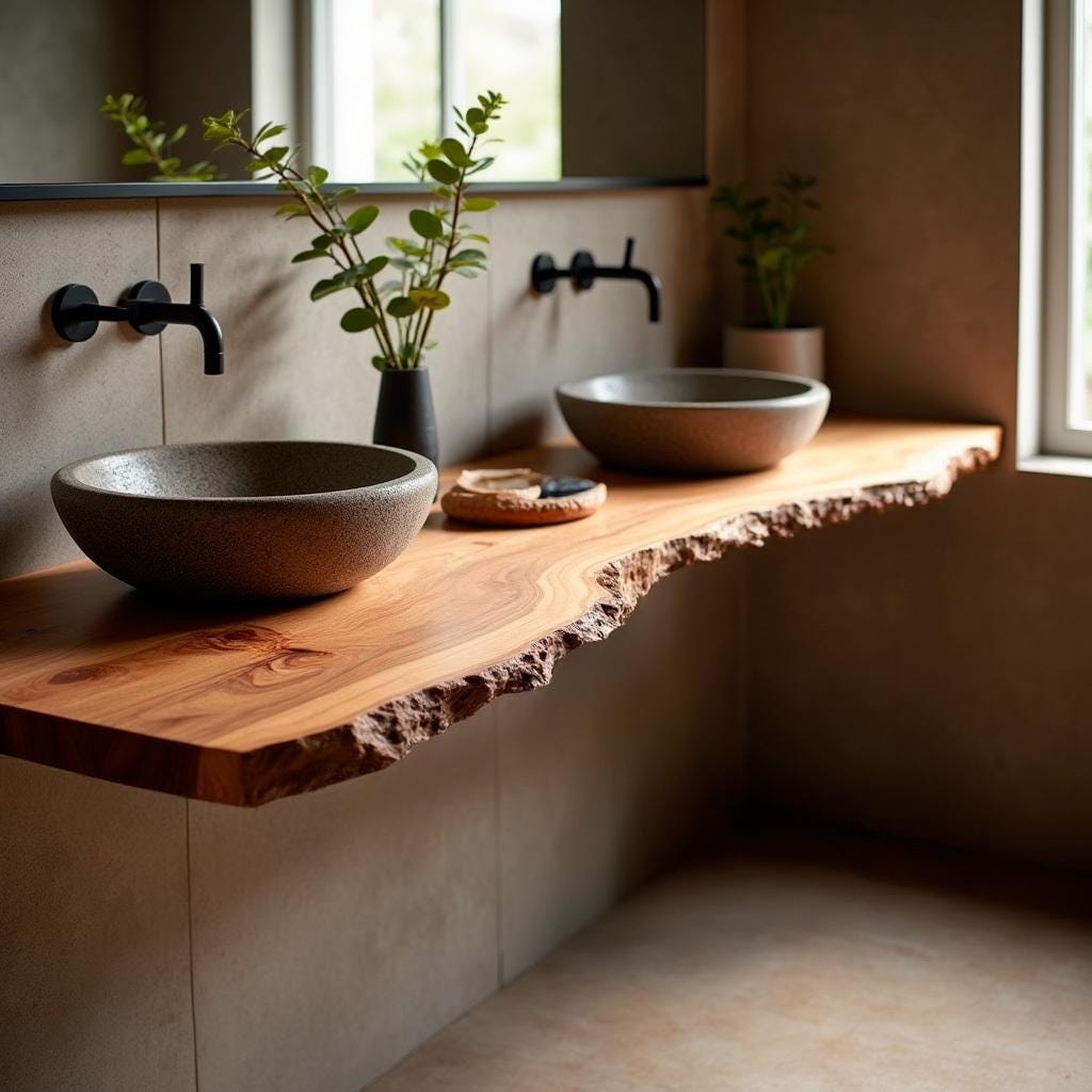 Rustic Floating Vanity with Live Edge Shelf, Custom Handmade Reclaimed Wood Sink Cabinet, Wall Mounted Solid Wood Bathroom Vanity