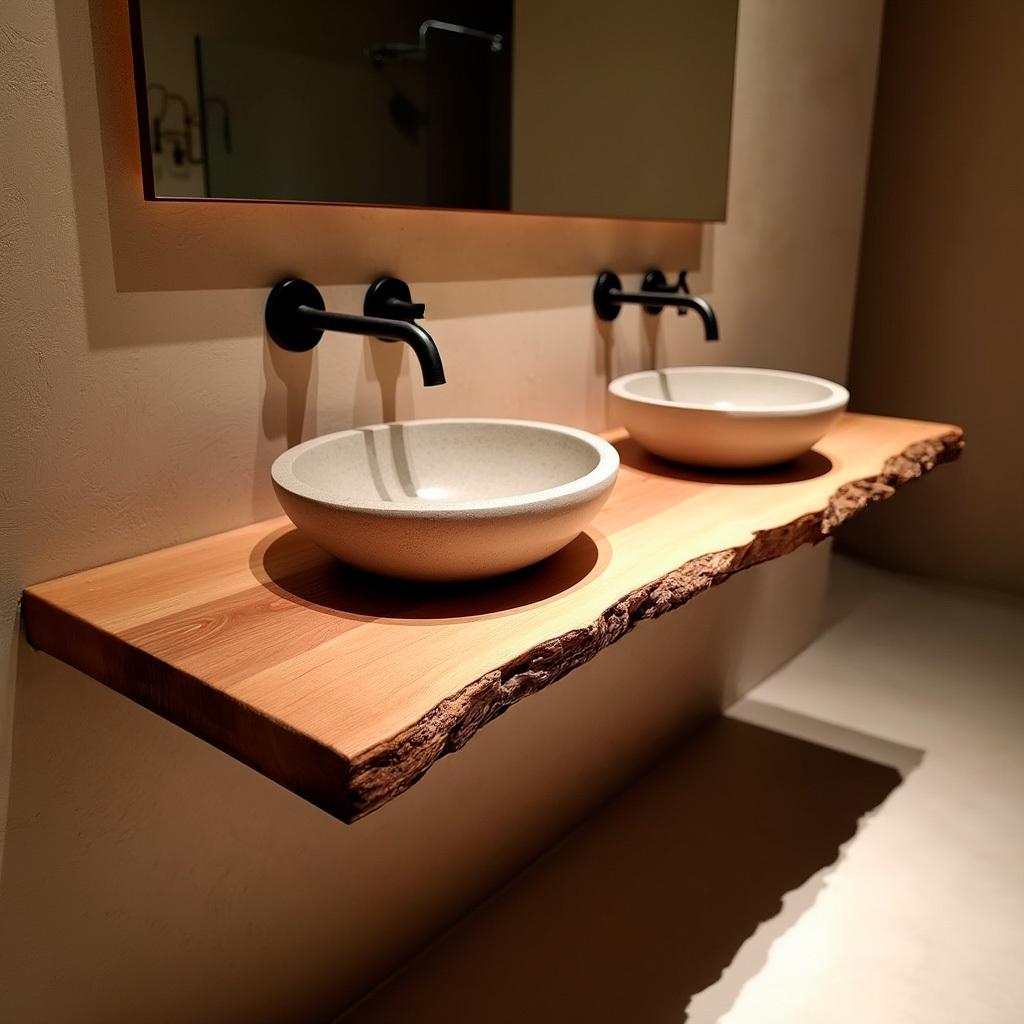 Rustic Floating Vanity with Live Edge Shelf, Custom Handmade Reclaimed Wood Sink Cabinet, Wall Mounted Solid Wood Bathroom Vanity