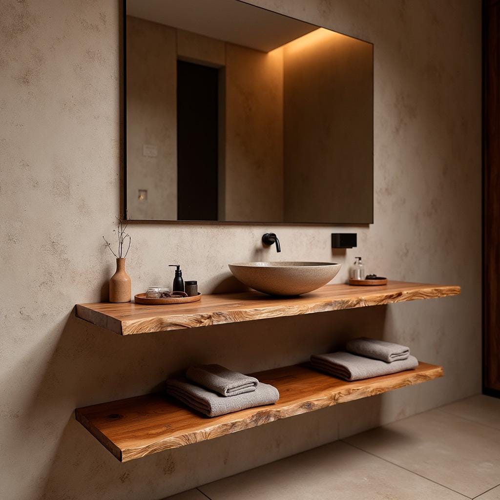 Double Custom Rustic Floating Vanity with Live Edge, Solid Wood Bathroom Sink Cabinet, Farmhouse Wall Mounted Vanity, Unique Bathroom Decor