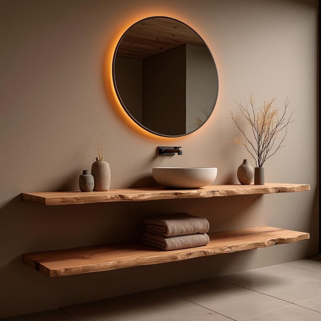 Double Custom Rustic Floating Vanity with Live Edge, Solid Wood Bathroom Sink Cabinet, Farmhouse Wall Mounted Vanity, Unique Bathroom Decor