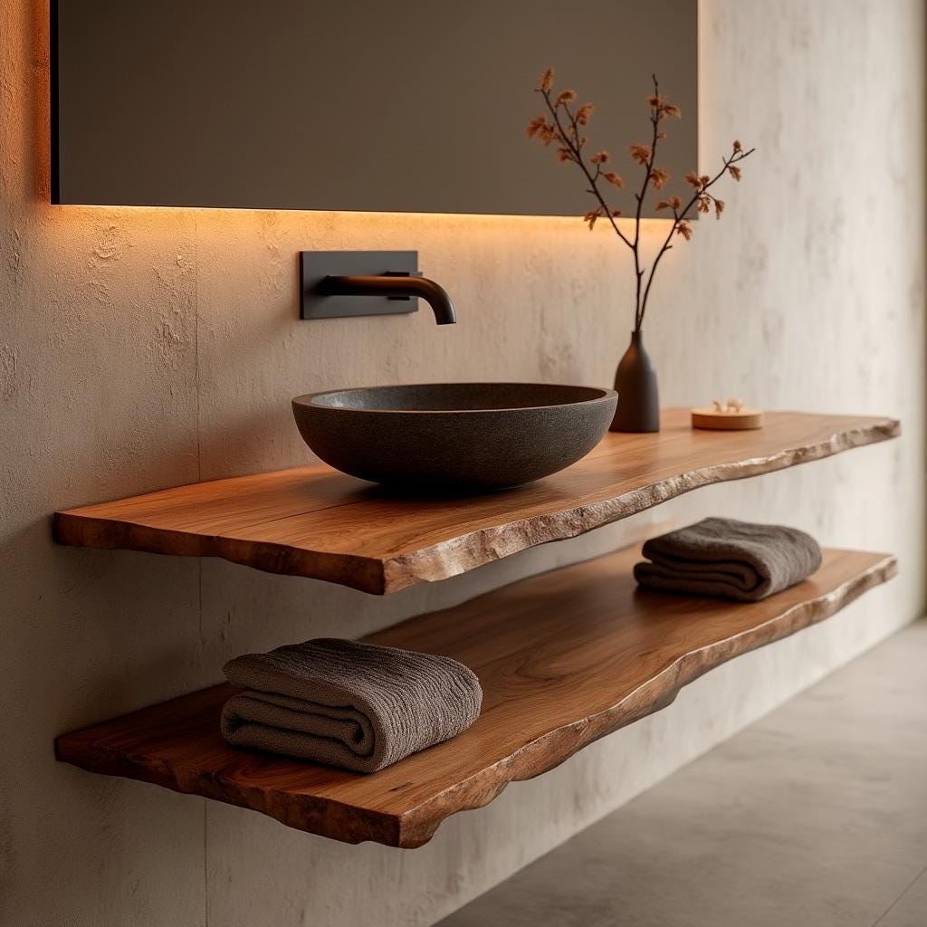 Double Custom Rustic Floating Vanity with Live Edge, Solid Wood Bathroom Sink Cabinet, Farmhouse Wall Mounted Vanity, Unique Bathroom Decor