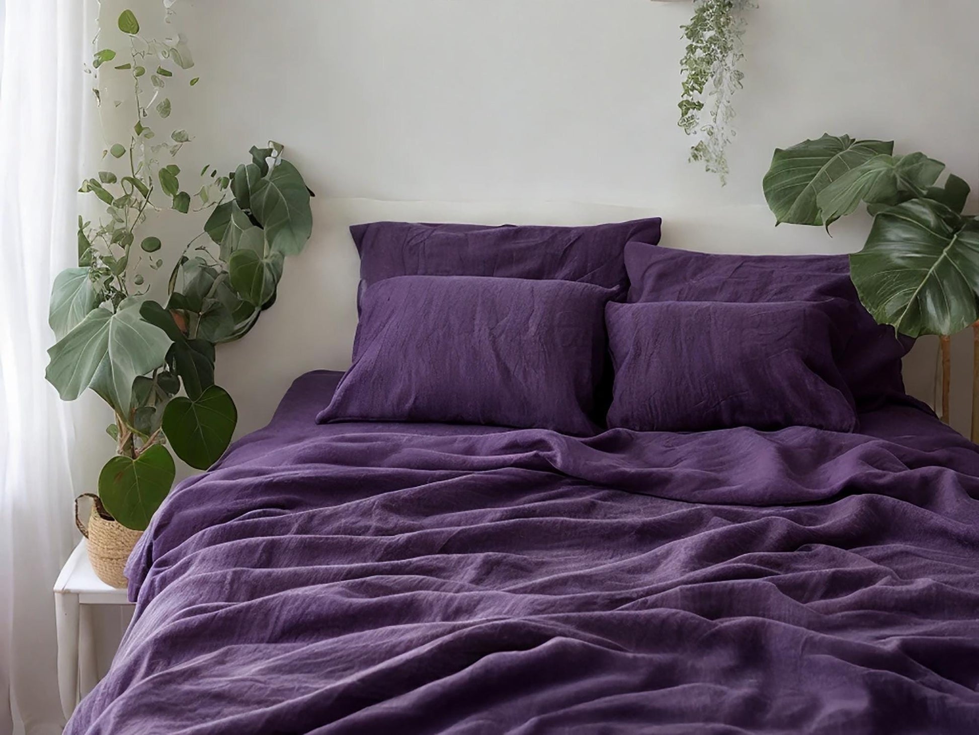 Violet linen fitted sheet 1 Fitted sheet Breathable Stonewashed Bed Sheet in 100% Natural Flax