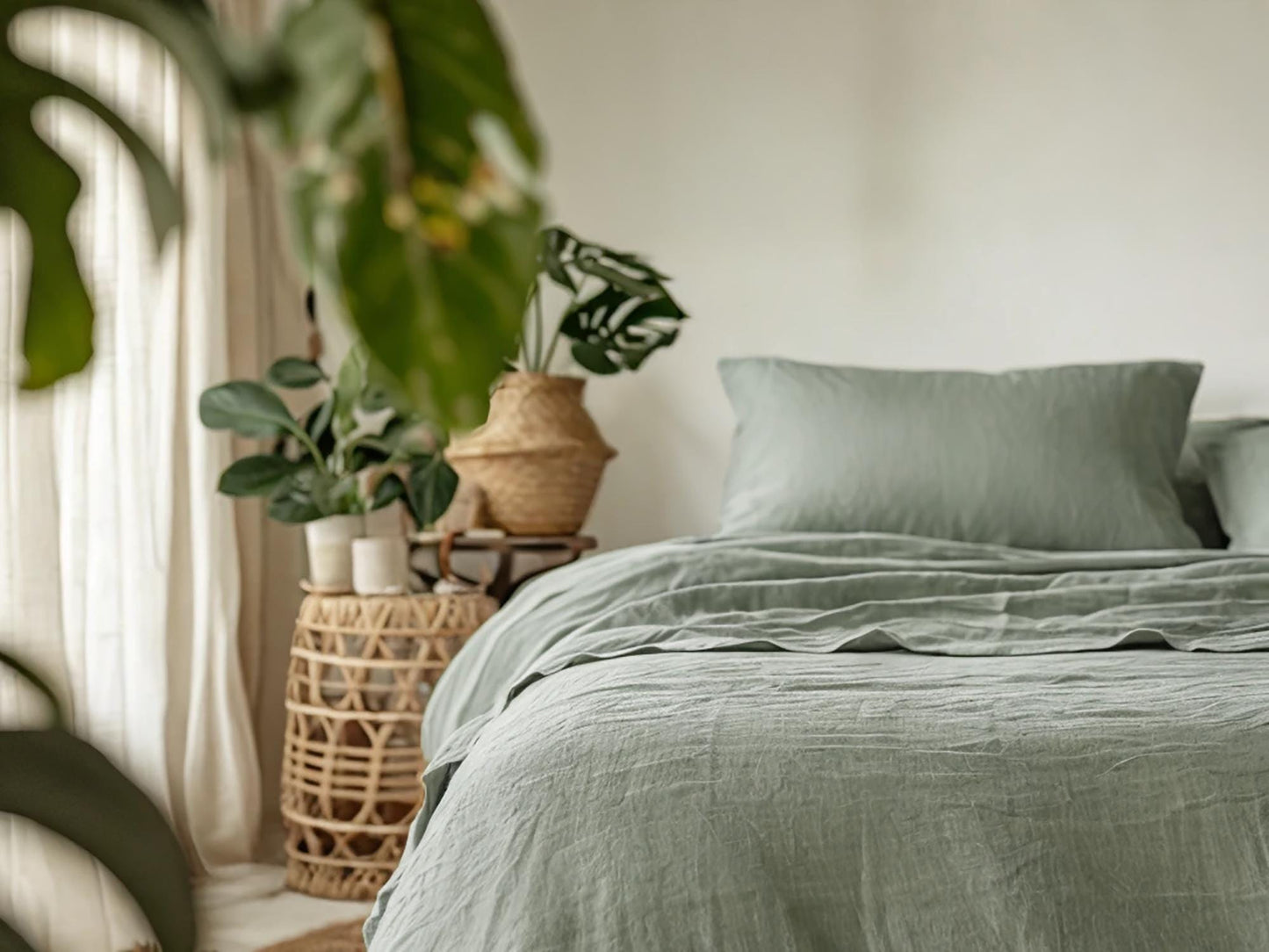 Sage linen fitted sheet 1 Fitted sheet Breathable Stonewashed Bed Sheet in 100% Natural Flax