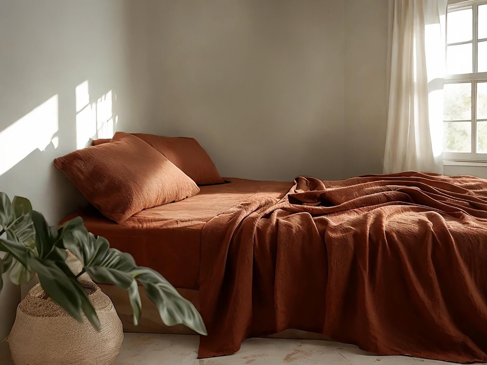 Ginger linen fitted sheet 1 Fitted sheet Breathable Stonewashed Bed Sheet in 100% Natural Flax