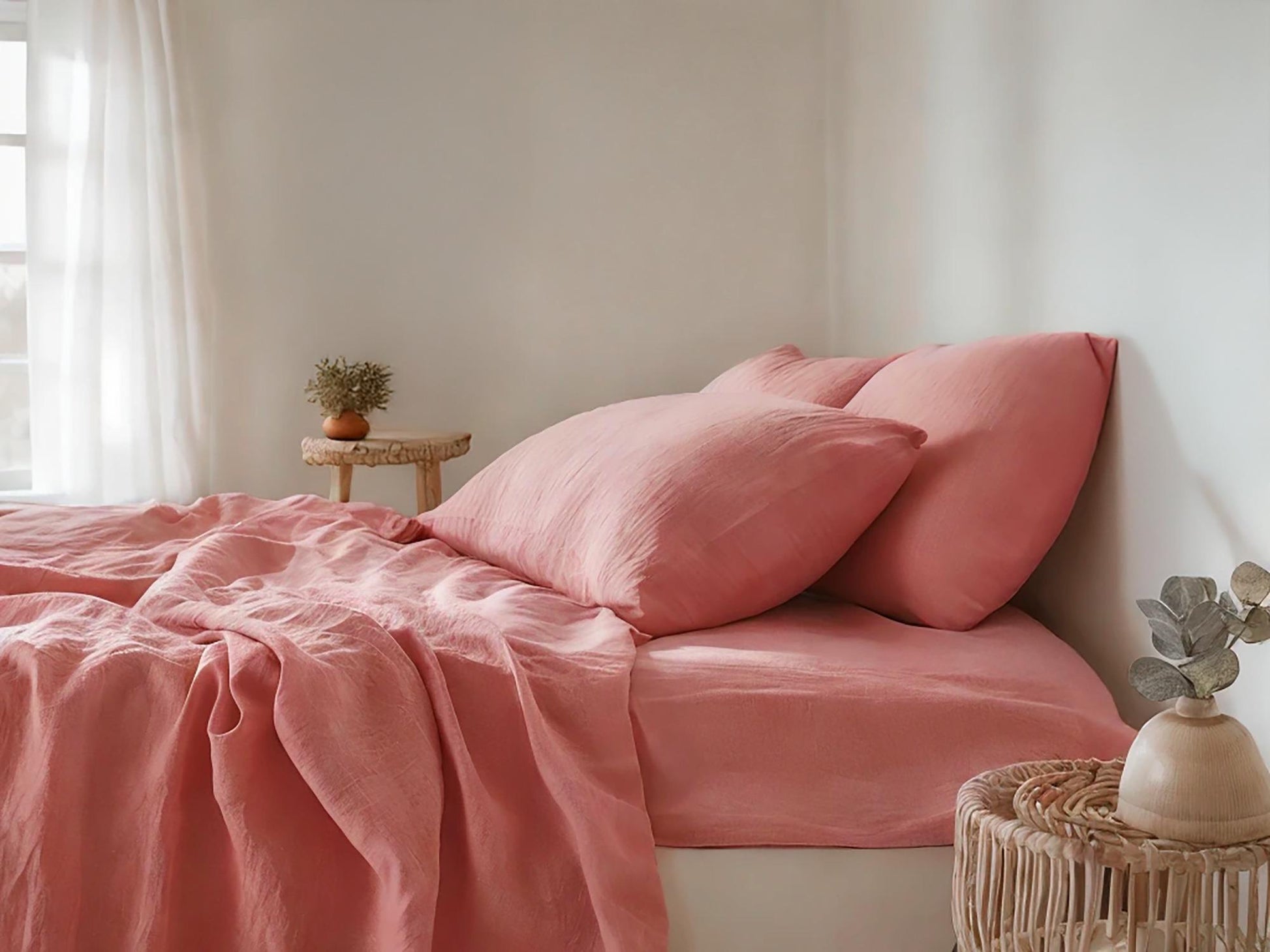 Coral linen fitted sheet 1 Fitted sheet Breathable Stonewashed Bed Sheet in 100% Natural Flax