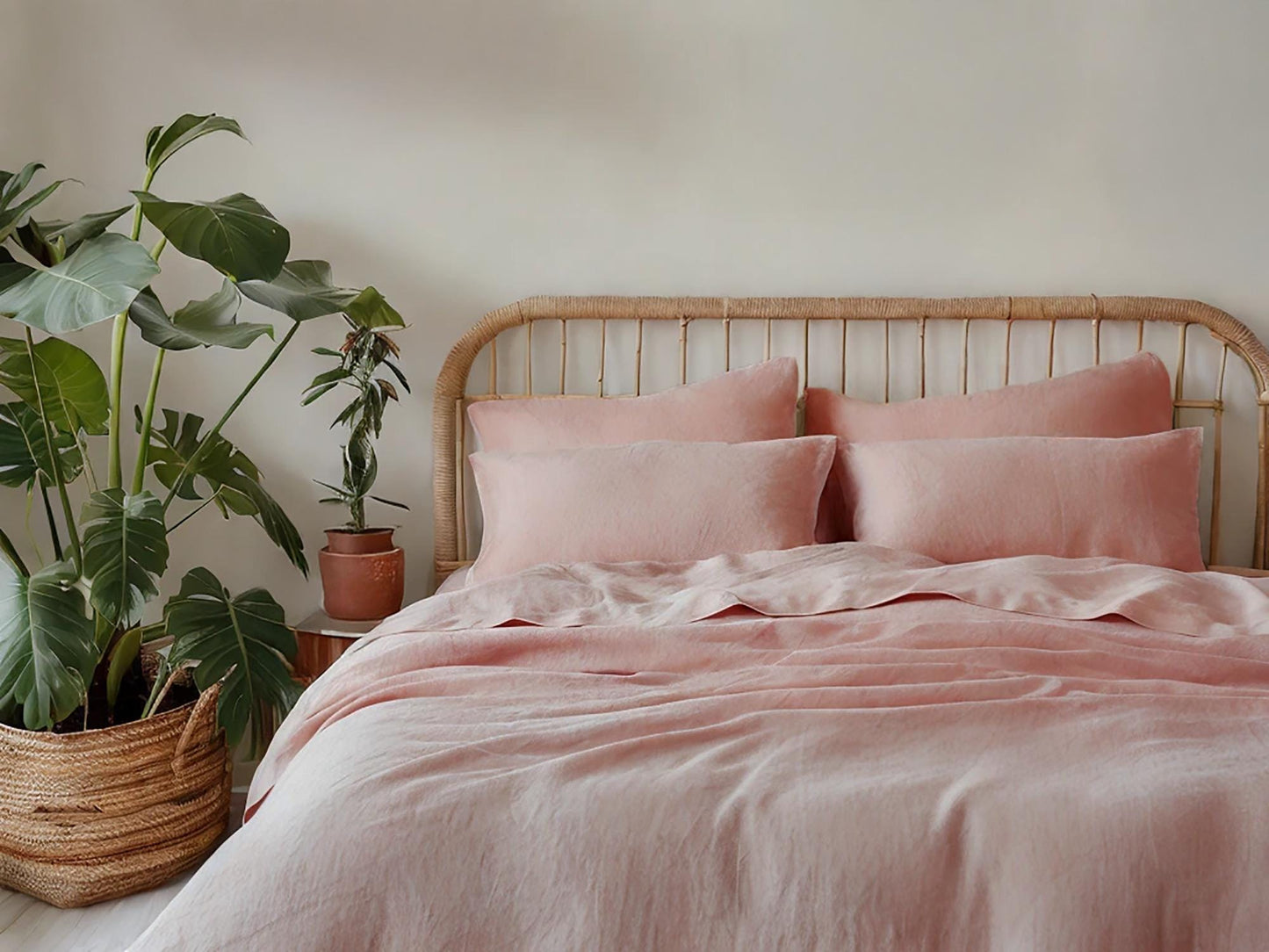 Peach linen fitted sheet 1 Fitted sheet Breathable Stonewashed Bed Sheet in 100% Natural Flax