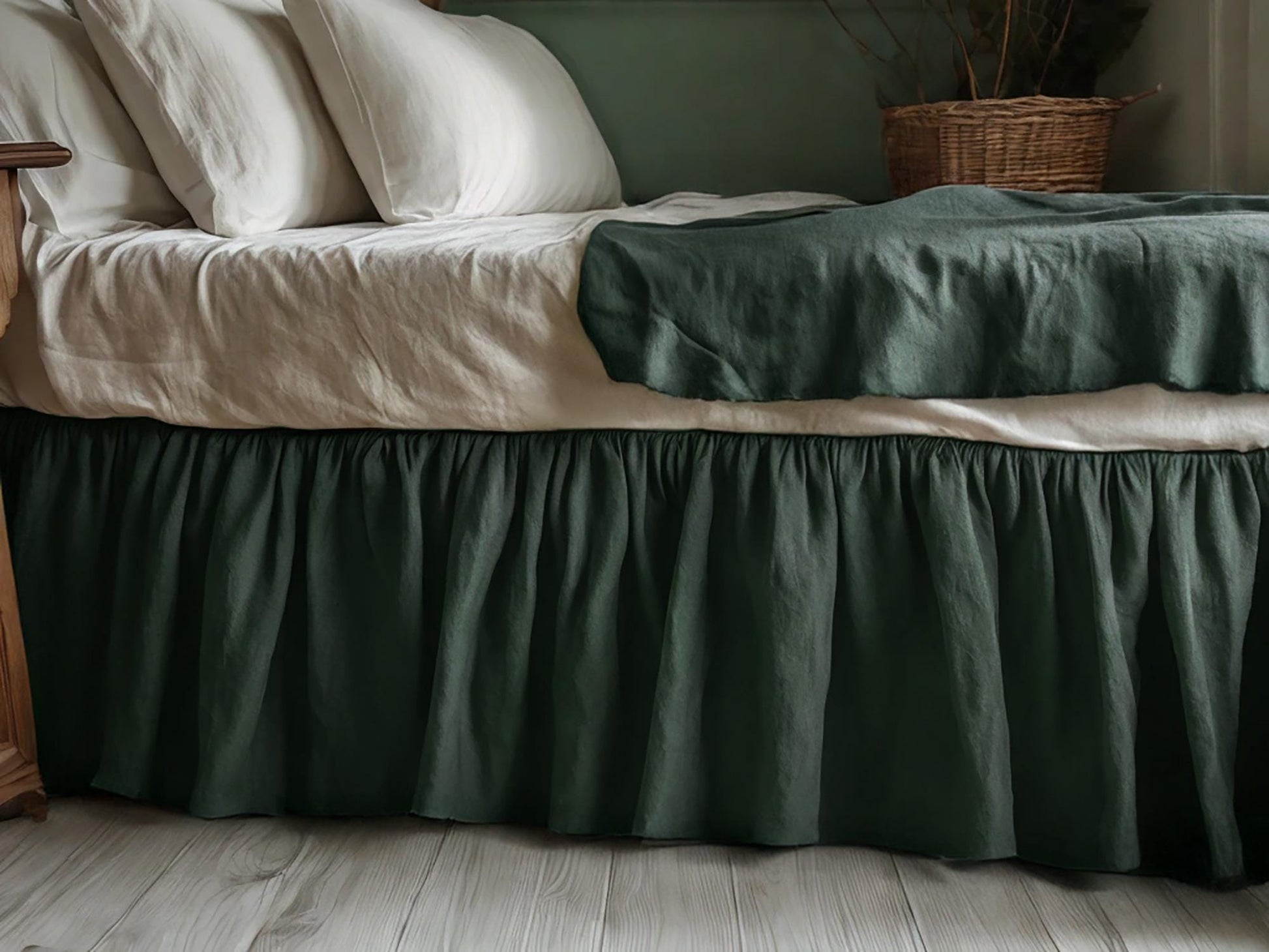 Fern linen ruffled bed skirt Soft Gathered Dust Ruffle Linen Dust Ruffle with Soft Gathered Edges