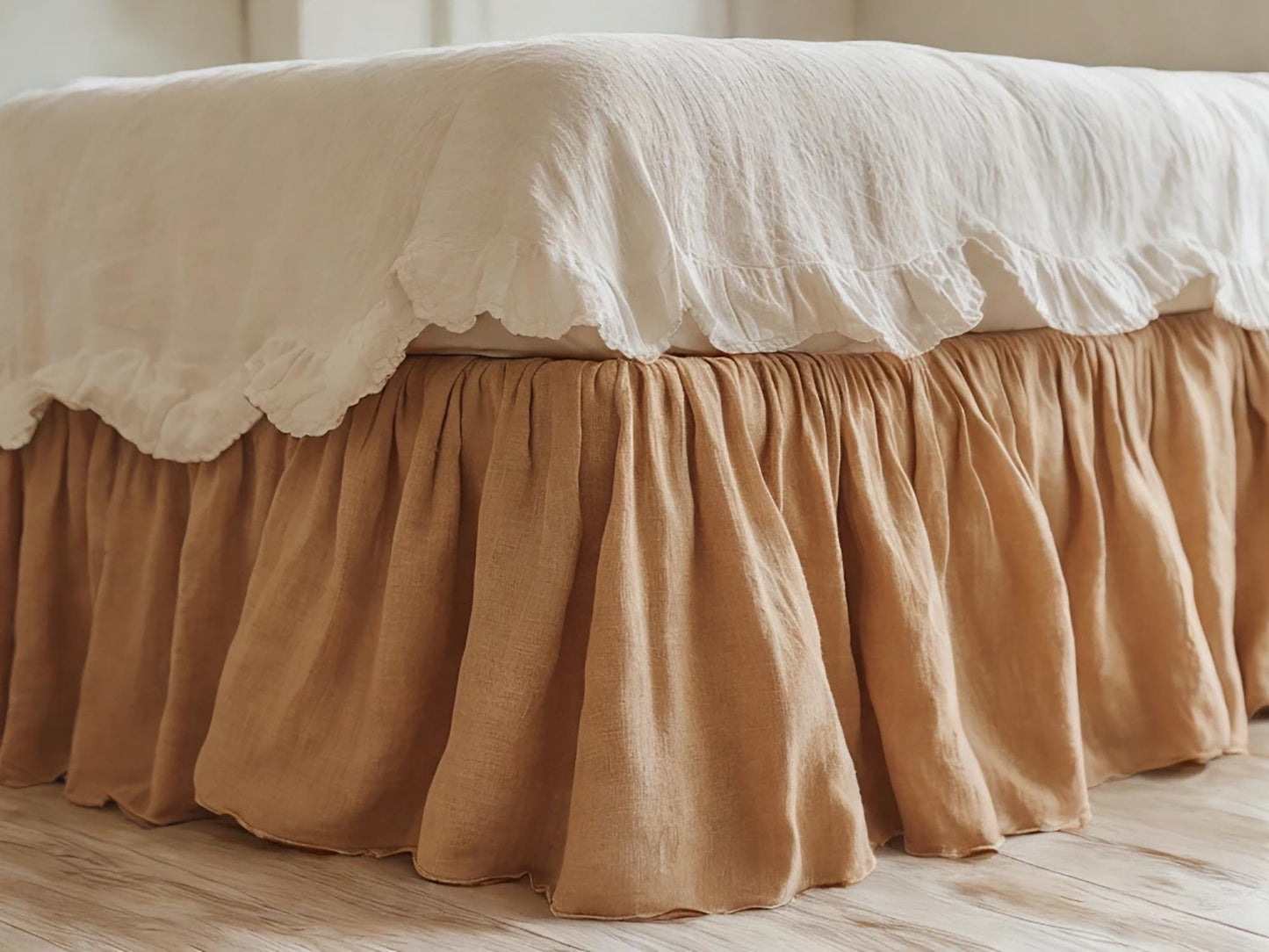 Almond linen ruffled bed skirt Soft Gathered Dust Ruffle Linen Dust Ruffle with Soft Gathered Edges